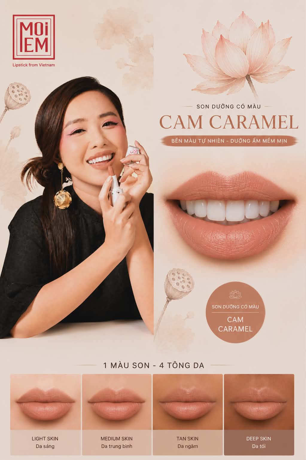 Son MoiEm Cam Caramel — lên màu trên bốn tông da